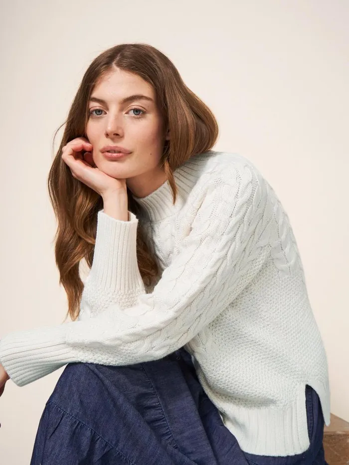 White Stuff KNITWEAR CABLE YOKE JUMPER Pale Ivory 8211 Women White Stuff KNITWEAR CABLE YOKE JUMPER Pale Ivory 8211 Women