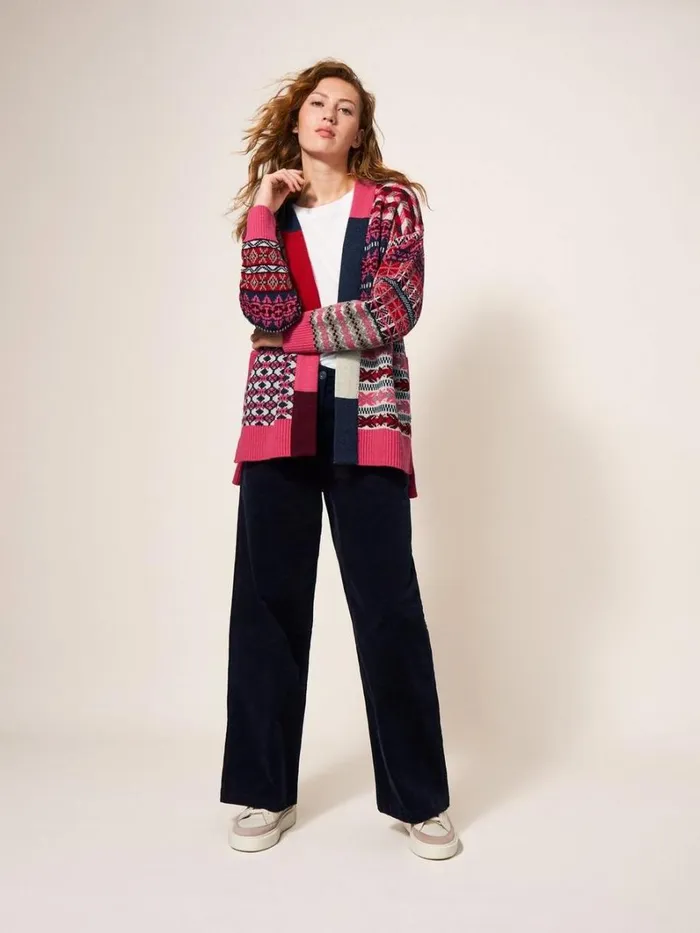 White Stuff KNITWEAR COCOON PATTERN CARDI FAIRISLE Red Multi 8211 Women