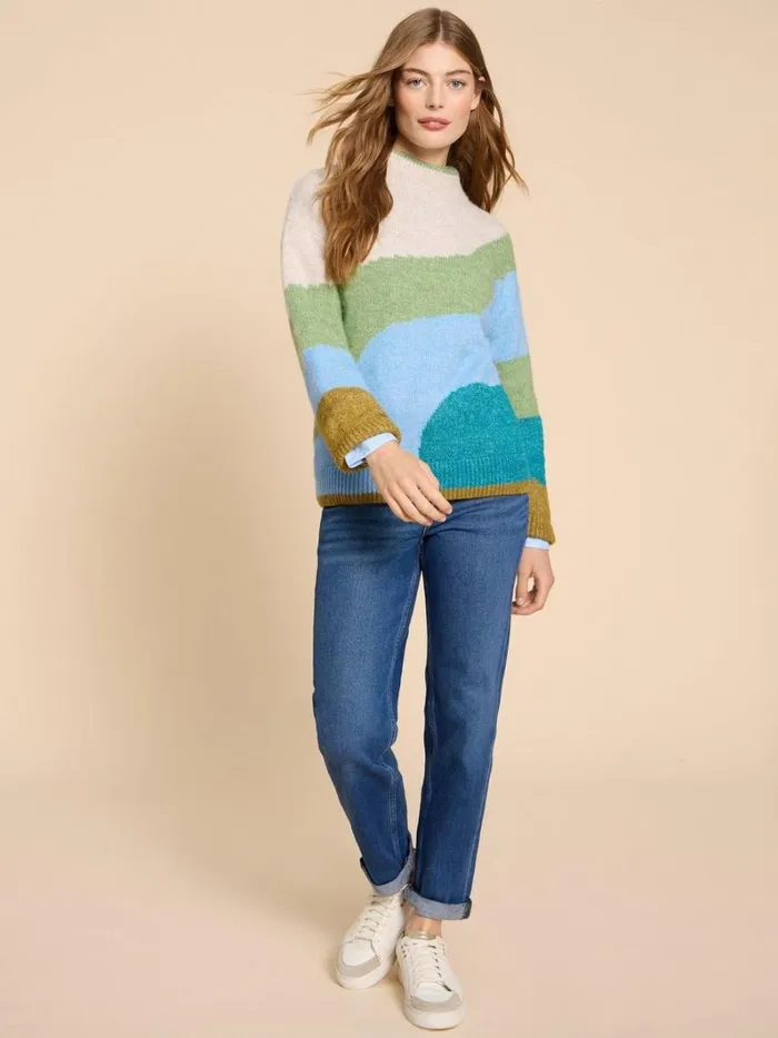 White Stuff KNITWEAR DAISY COLOUR BLOCK JUMPER Green Multi 8211 Women