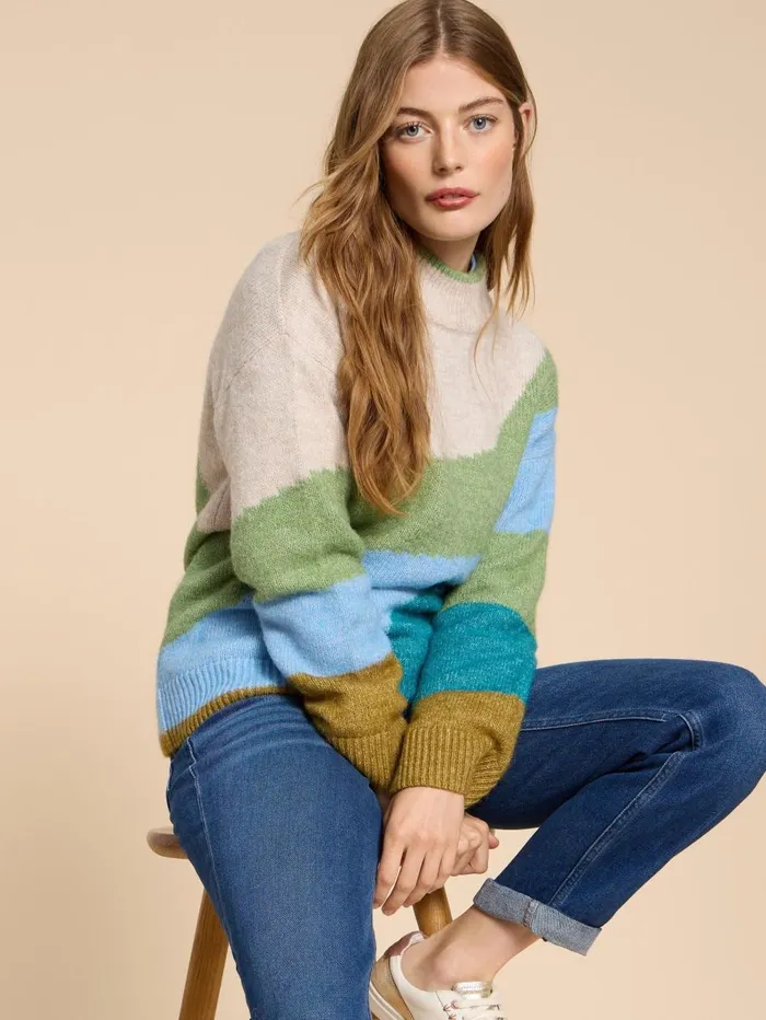 White Stuff KNITWEAR DAISY COLOUR BLOCK JUMPER Green Multi 8211 Women White Stuff KNITWEAR DAISY COLOUR BLOCK JUMPER Green Multi 8211 Women
