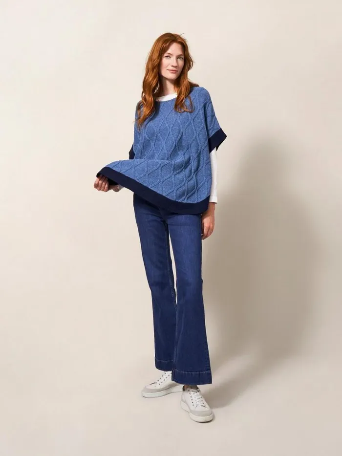 White Stuff KNITWEAR Fern Knitted Casual Poncho Mid Blue 8211 Women