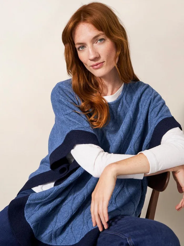 White Stuff KNITWEAR Fern Knitted Casual Poncho Mid Blue 8211 Women White Stuff KNITWEAR Fern Knitted Casual Poncho Mid Blue 8211 Women
