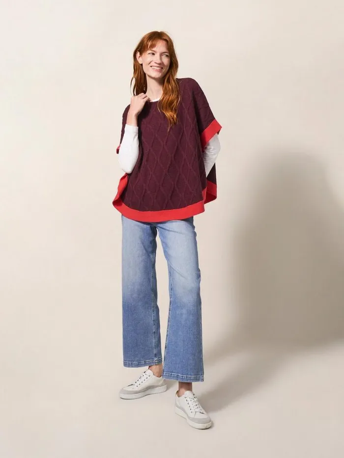 White Stuff KNITWEAR Fern Knitted Casual Poncho Mid Plum 8211 Women