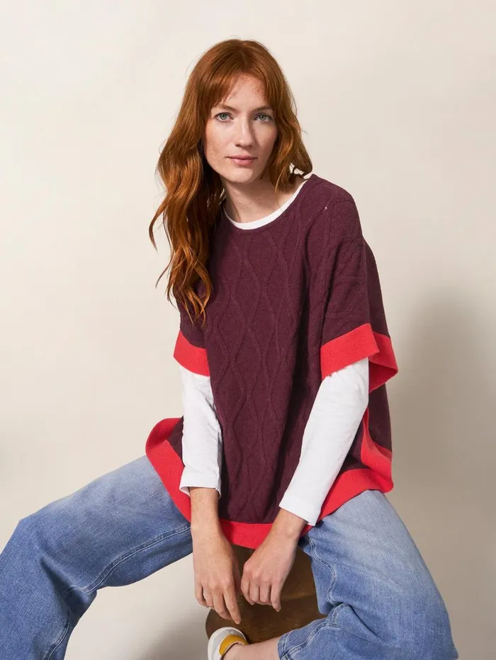 White Stuff KNITWEAR Fern Knitted Casual Poncho Mid Plum 8211 Women White Stuff KNITWEAR Fern Knitted Casual Poncho Mid Plum 8211 Women