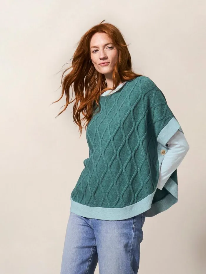 White Stuff KNITWEAR Fern Knitted Casual Poncho Mid Teal 8211 Women White Stuff KNITWEAR Fern Knitted Casual Poncho Mid Teal 8211 Women