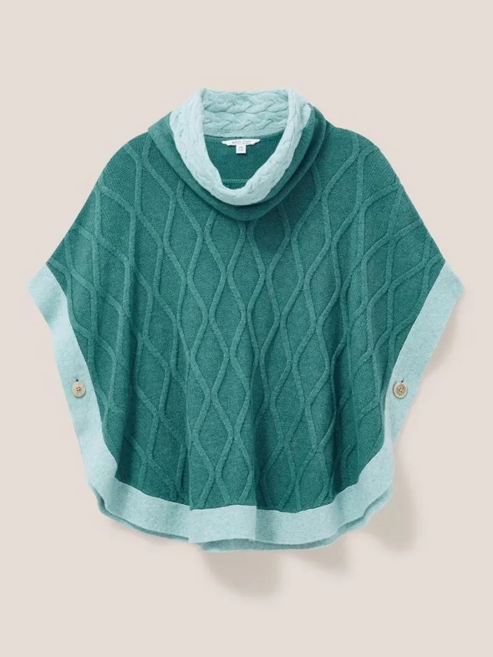 White Stuff KNITWEAR Fern Knitted Casual Poncho Mid Teal 8211 Women White Stuff KNITWEAR Fern Knitted Casual Poncho Mid Teal 8211 Women