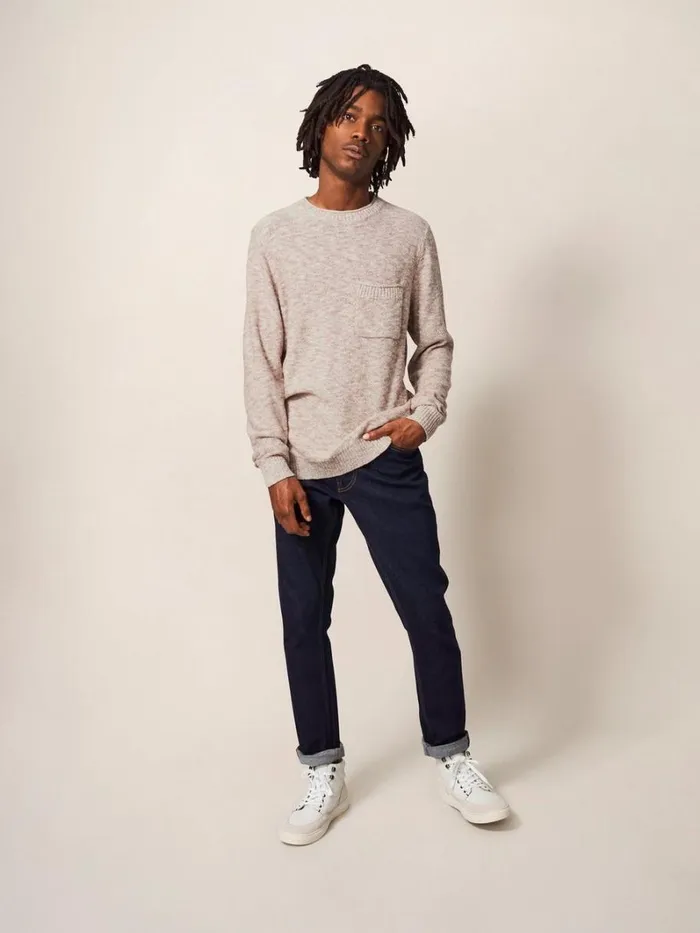 White Stuff KNITWEAR Grainger Pocket Crew Mid Brown 8211 Men