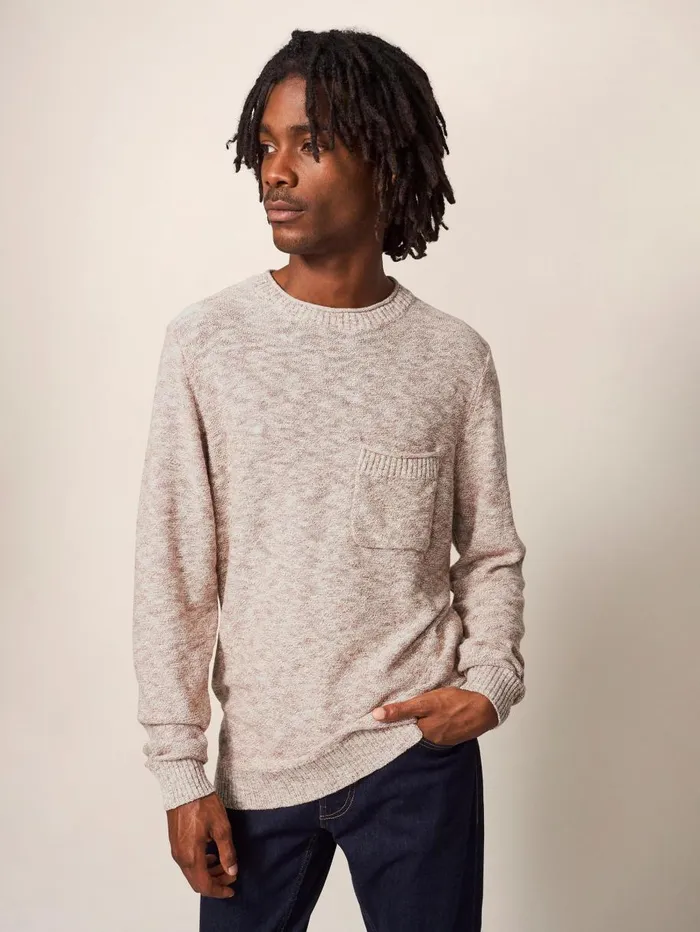 White Stuff KNITWEAR Grainger Pocket Crew Mid Brown 8211 Men White Stuff KNITWEAR Grainger Pocket Crew Mid Brown 8211 Men