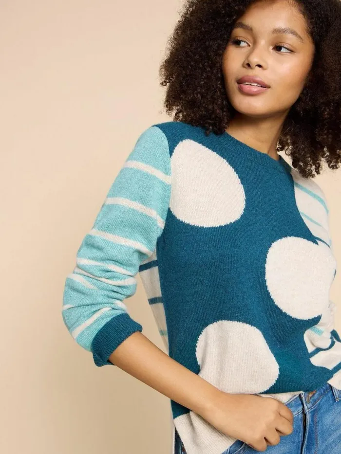 White Stuff KNITWEAR JADE SPOTSTRIPE JUMPER Teal Multi 8211 Women White Stuff KNITWEAR JADE SPOTSTRIPE JUMPER Teal Multi 8211 Women