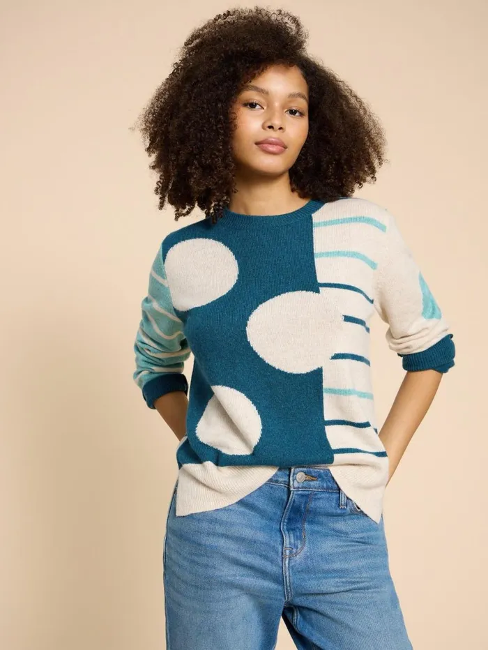 White Stuff KNITWEAR JADE SPOTSTRIPE JUMPER Teal Multi 8211 Women White Stuff KNITWEAR JADE SPOTSTRIPE JUMPER Teal Multi 8211 Women