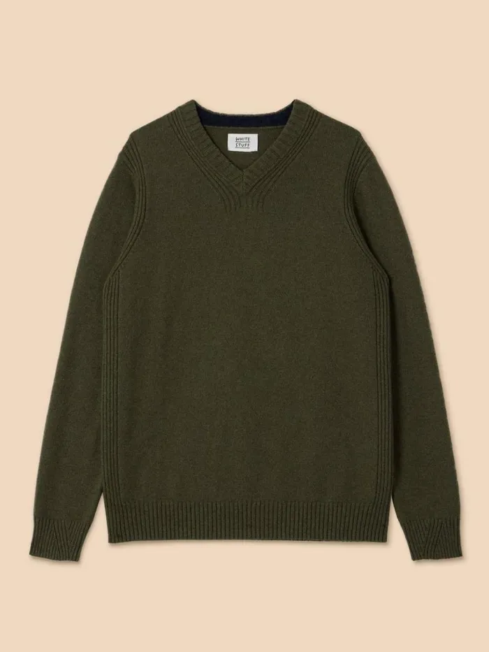 White Stuff KNITWEAR Lambswool V Neck Dark Green 8211 Men White Stuff KNITWEAR Lambswool V Neck Dark Green 8211 Men