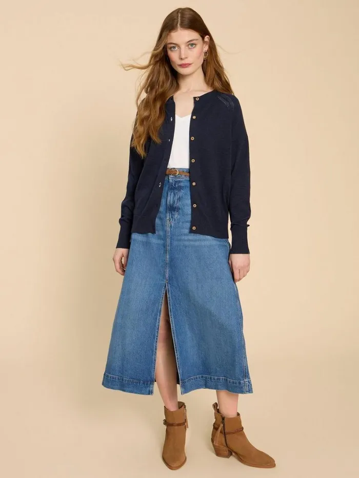 White Stuff KNITWEAR Lulu Crew Neck Cardigan Dark Navy 8211 Women
