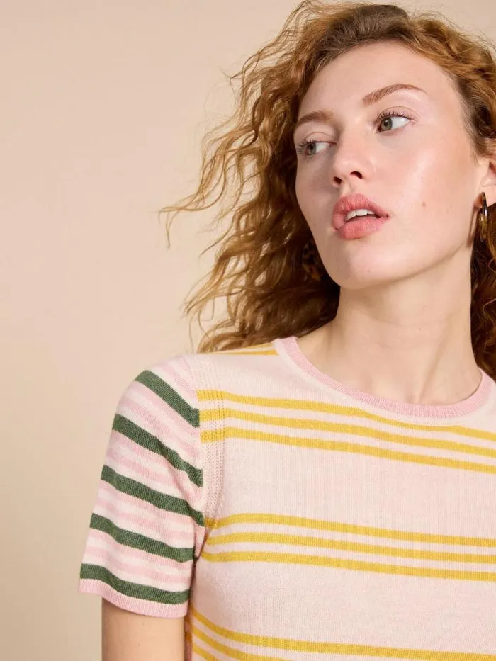 White Stuff KNITWEAR MERINO WOOL CREW TEE JUMPER Natural Multi 8211 Women