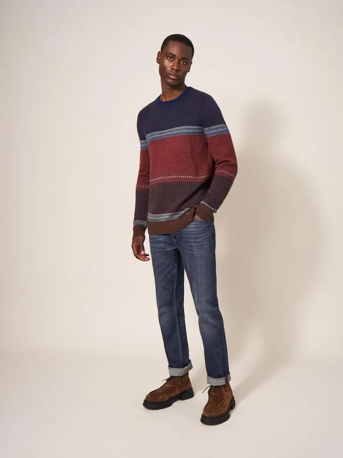 White Stuff KNITWEAR Mixed Pattern Crew Navy Multi 8211 Men