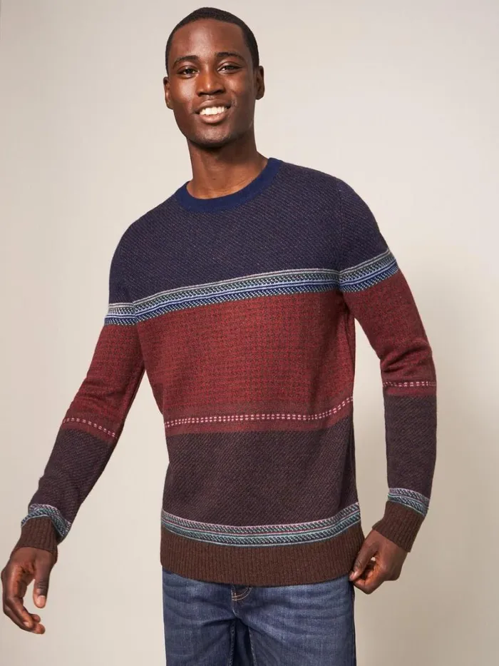 White Stuff KNITWEAR Mixed Pattern Crew Navy Multi 8211 Men White Stuff KNITWEAR Mixed Pattern Crew Navy Multi 8211 Men