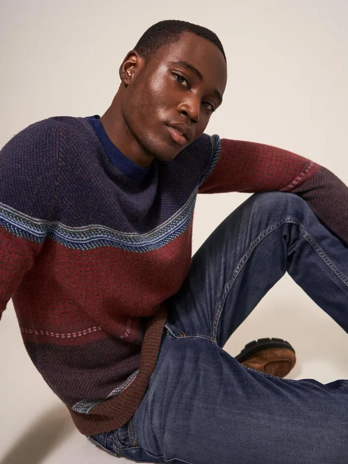 White Stuff KNITWEAR Mixed Pattern Crew Navy Multi 8211 Men White Stuff KNITWEAR Mixed Pattern Crew Navy Multi 8211 Men