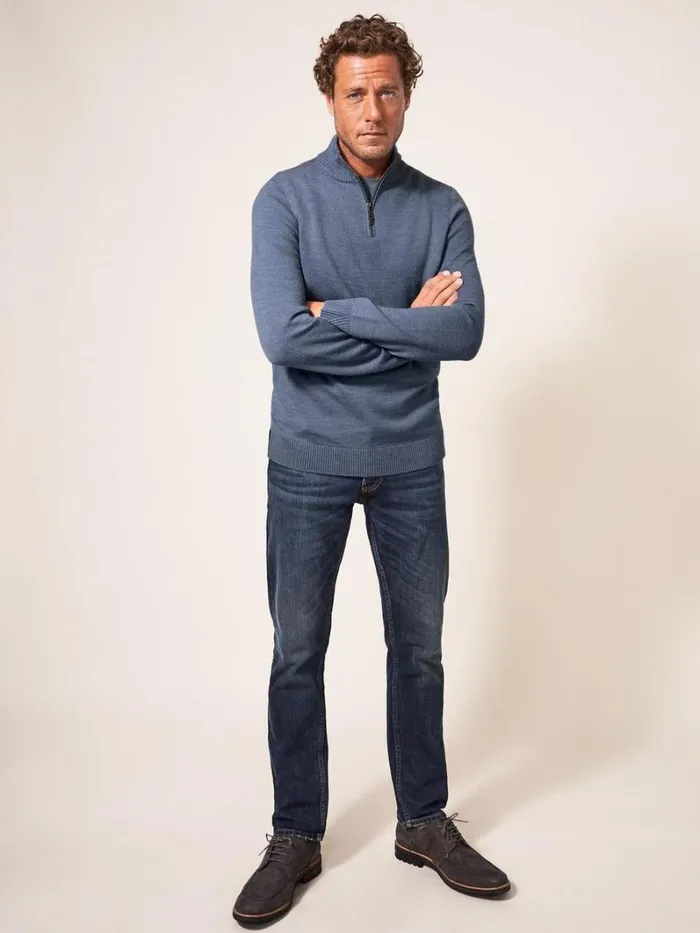 White Stuff KNITWEAR Newport Merino Funnel Chambray Blue 8211 Men