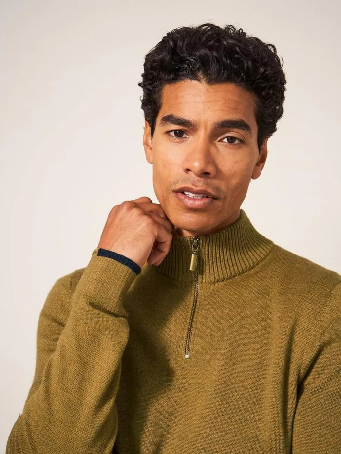 White Stuff KNITWEAR Newport Merino Jumper Mid Green 8211 Men