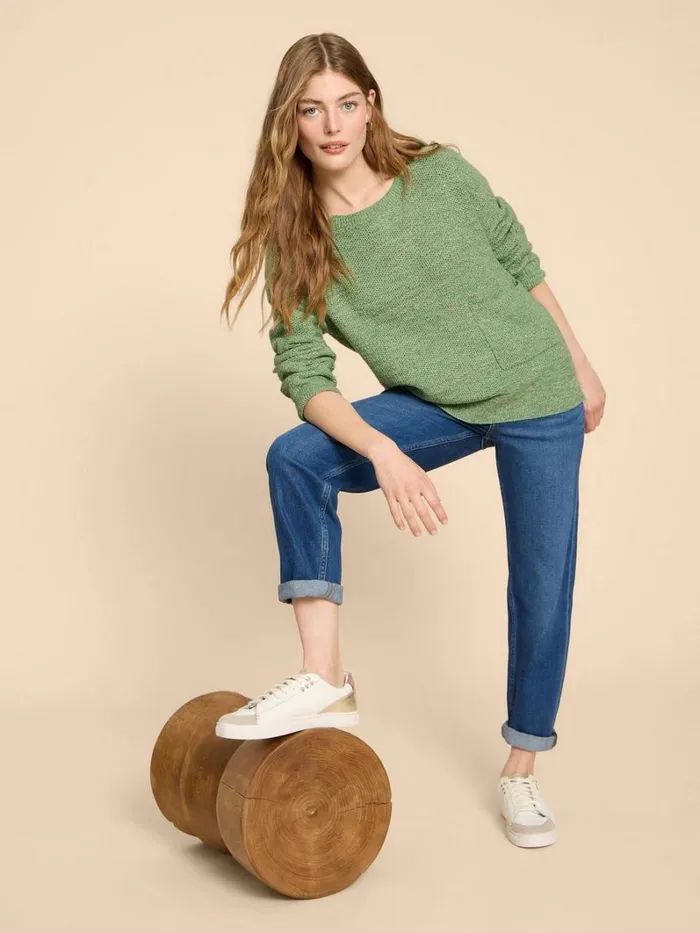 White Stuff KNITWEAR NORTHBANK CREW NECK JUMPER Mid Green 8211 Women