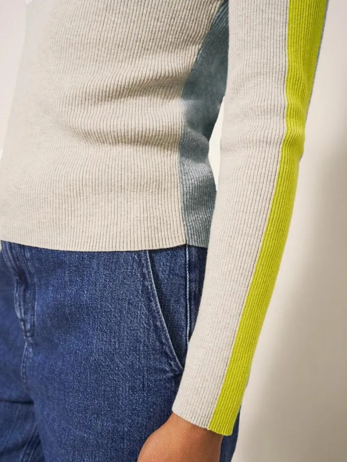 White Stuff KNITWEAR POP RIB HIGH NECK JUMPER Natural Multi 8211 Women