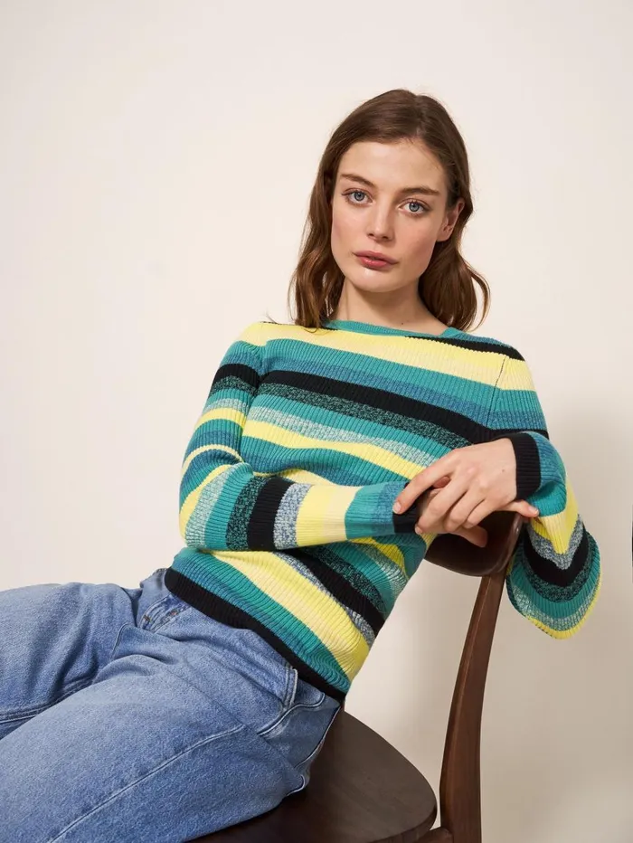 White Stuff KNITWEAR RIBBED JUMPER Teal Multi 8211 Women White Stuff KNITWEAR RIBBED JUMPER Teal Multi 8211 Women