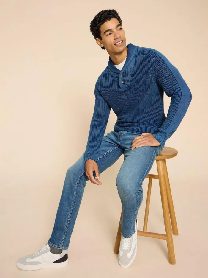 White Stuff KNITWEAR Ribbed Shawl Neck Jumper Dark Navy 8211 Men