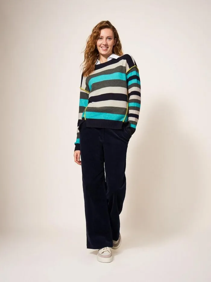 White Stuff KNITWEAR RIPPLE KNITTED CREW NECK JUMPER Blue Multi 8211 Women