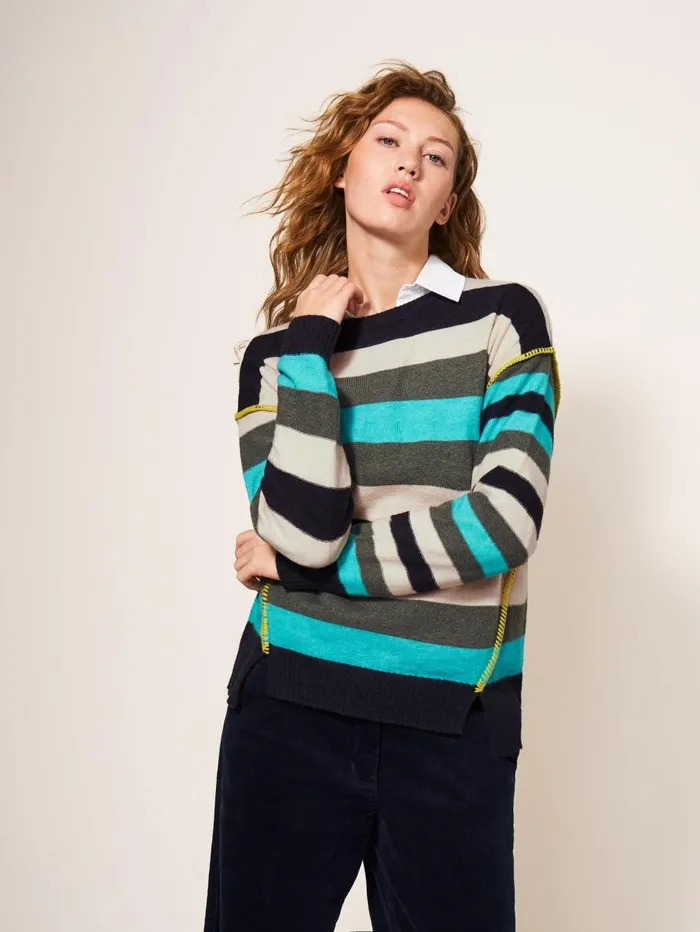 White Stuff KNITWEAR RIPPLE KNITTED CREW NECK JUMPER Blue Multi 8211 Women White Stuff KNITWEAR RIPPLE KNITTED CREW NECK JUMPER Blue Multi 8211 Women