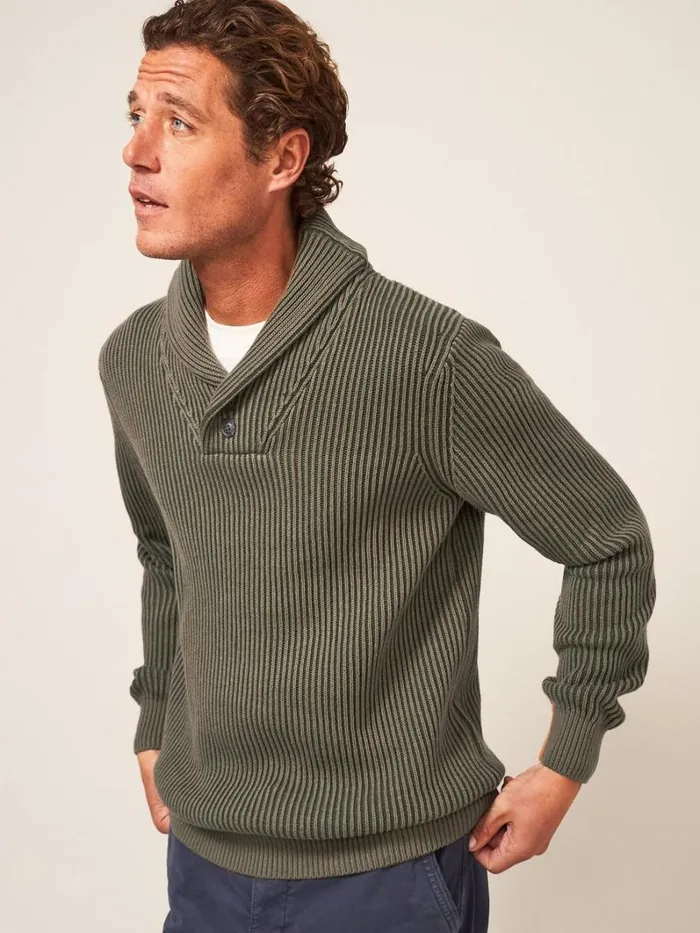 White Stuff KNITWEAR Shawl Neck Rib Jumper Dark Green 8211 Men White Stuff KNITWEAR Shawl Neck Rib Jumper Dark Green 8211 Men