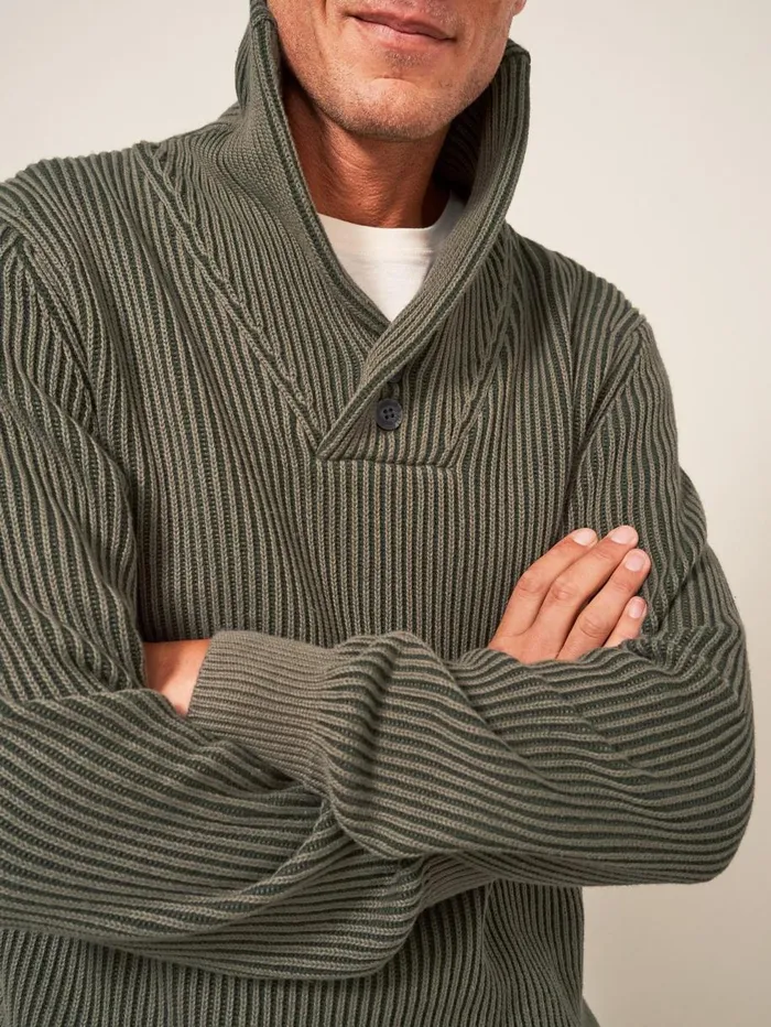 White Stuff KNITWEAR Shawl Neck Rib Jumper Dark Green 8211 Men White Stuff KNITWEAR Shawl Neck Rib Jumper Dark Green 8211 Men