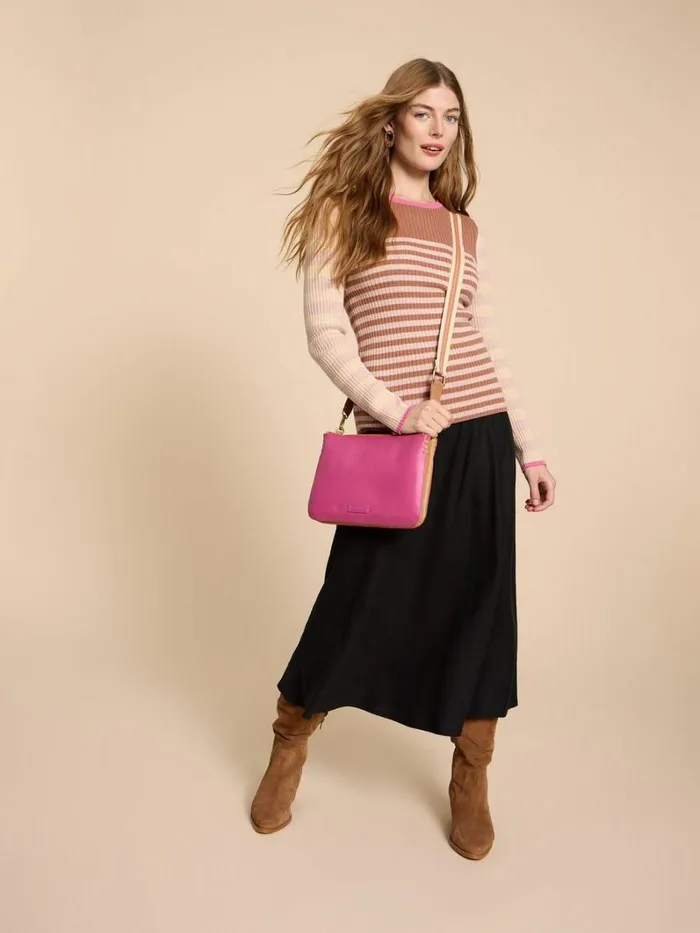 White Stuff KNITWEAR SKINNY RIB CREW NECK JUMPER Natural Multi 8211 Women