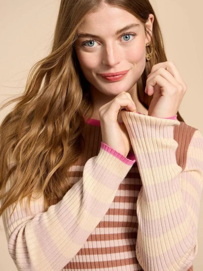White Stuff KNITWEAR SKINNY RIB CREW NECK JUMPER Natural Multi 8211 Women White Stuff KNITWEAR SKINNY RIB CREW NECK JUMPER Natural Multi 8211 Women
