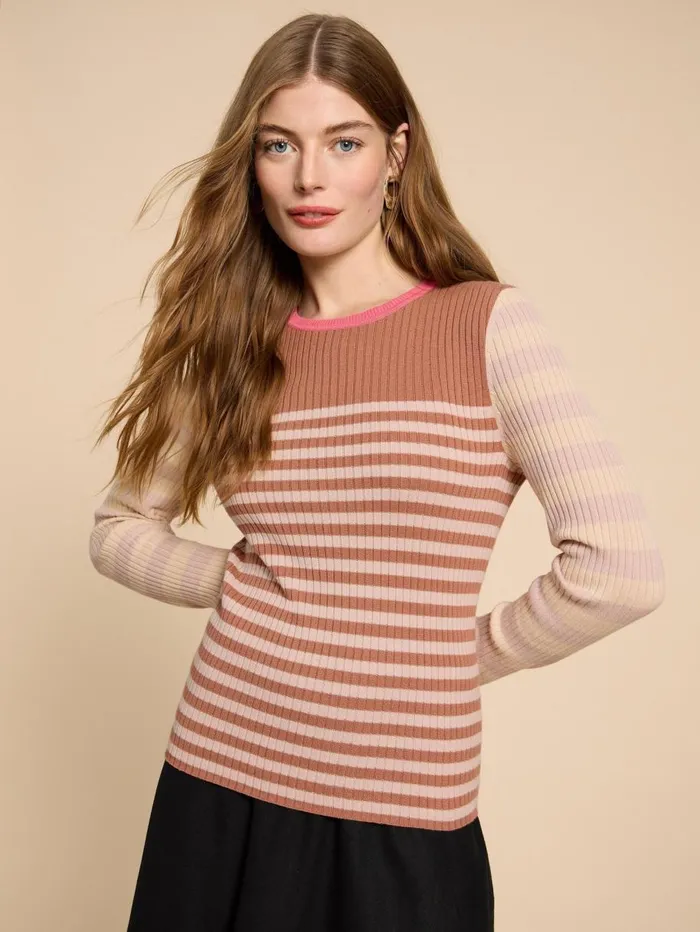 White Stuff KNITWEAR SKINNY RIB CREW NECK JUMPER Natural Multi 8211 Women White Stuff KNITWEAR SKINNY RIB CREW NECK JUMPER Natural Multi 8211 Women