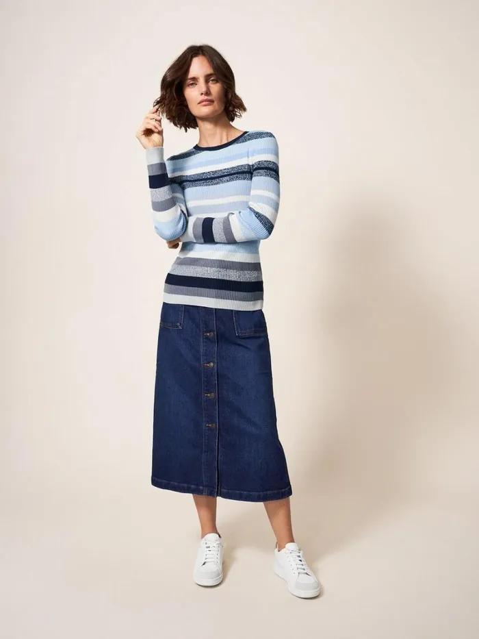 White Stuff KNITWEAR SKINNY RIBBED JUMPER Blue Multi 8211 Women