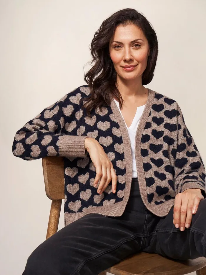 White Stuff KNITWEAR TONAL HEARTS CARDI Natural Multi 8211 Women White Stuff KNITWEAR TONAL HEARTS CARDI Natural Multi 8211 Women