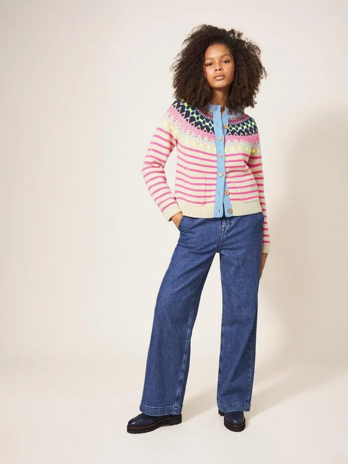 White Stuff KNITWEAR WOODLAND FAIRISLE CARDI Pink Multi 8211 Women