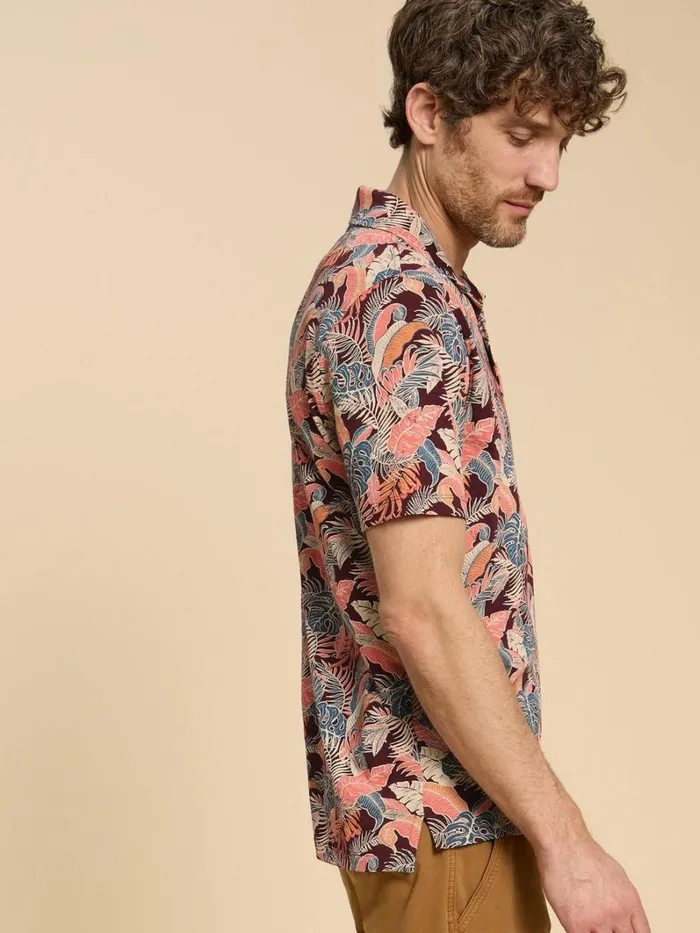 White Stuff POLO SHIRTS Floral Printed Polo Plum Purple Print 8211 Men
