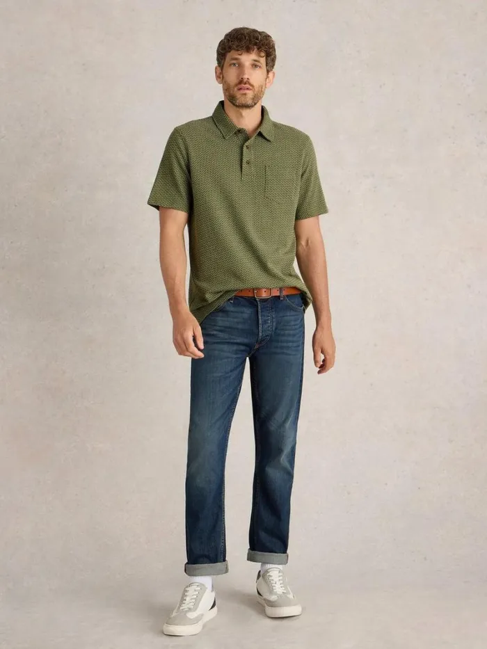 White Stuff POLO SHIRTS Jacquard Polo Khaki Green 8211 Men