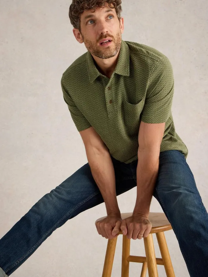 White Stuff POLO SHIRTS Jacquard Polo Khaki Green 8211 Men White Stuff POLO SHIRTS Jacquard Polo Khaki Green 8211 Men