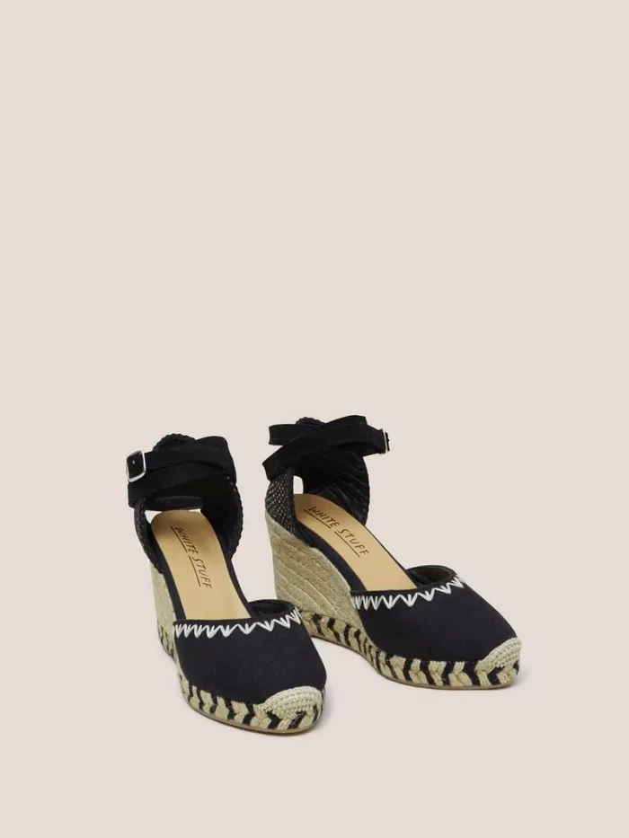 White Stuff SANDALS Embroidered Wedge Espadrille Pure Black 8211 Women
