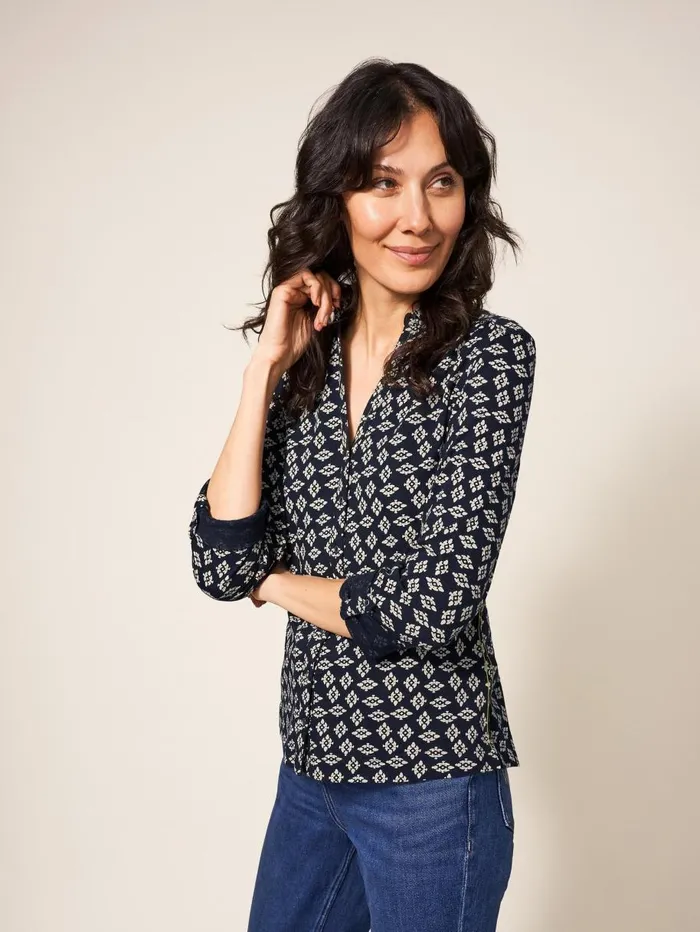 White Stuff SHIRTS and BLOUSES Annie Cotton Jersey Shirt Black Print 8211 Women White Stuff SHIRTS and BLOUSES Annie Cotton Jersey Shirt Black Print 8211 Women