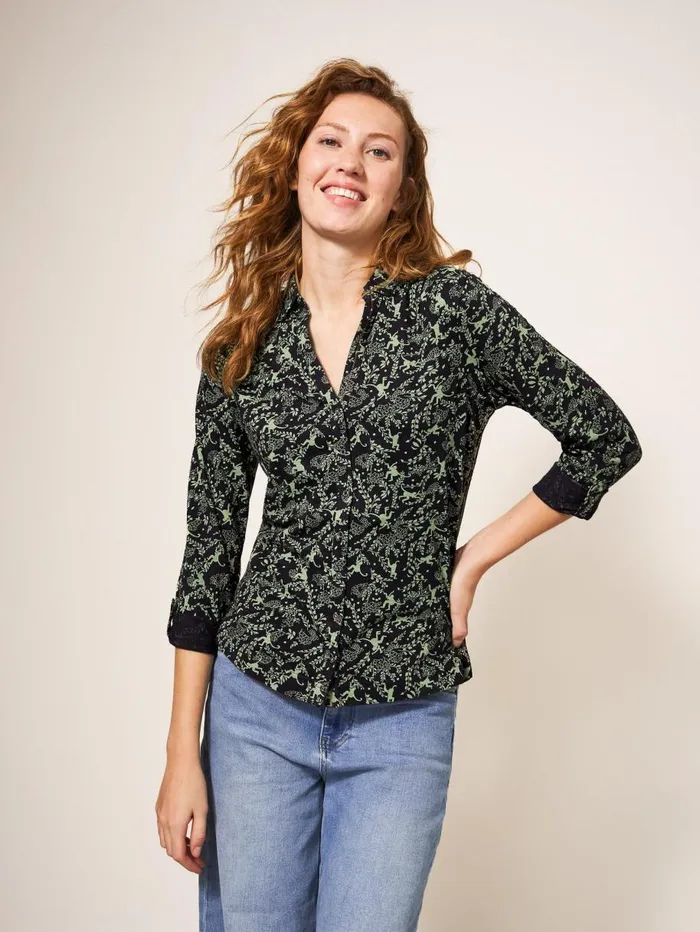 White Stuff SHIRTS and BLOUSES Annie Cotton Jersey Shirt Green Print 8211 Women White Stuff SHIRTS and BLOUSES Annie Cotton Jersey Shirt Green Print 8211 Women