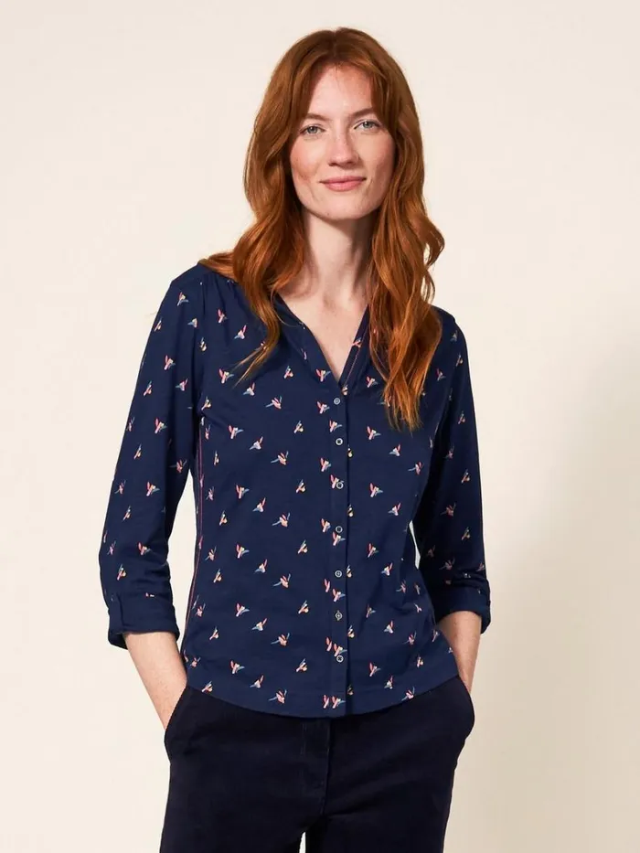White Stuff SHIRTS and BLOUSES Annie Cotton Jersey Shirt Navy Print 8211 Women