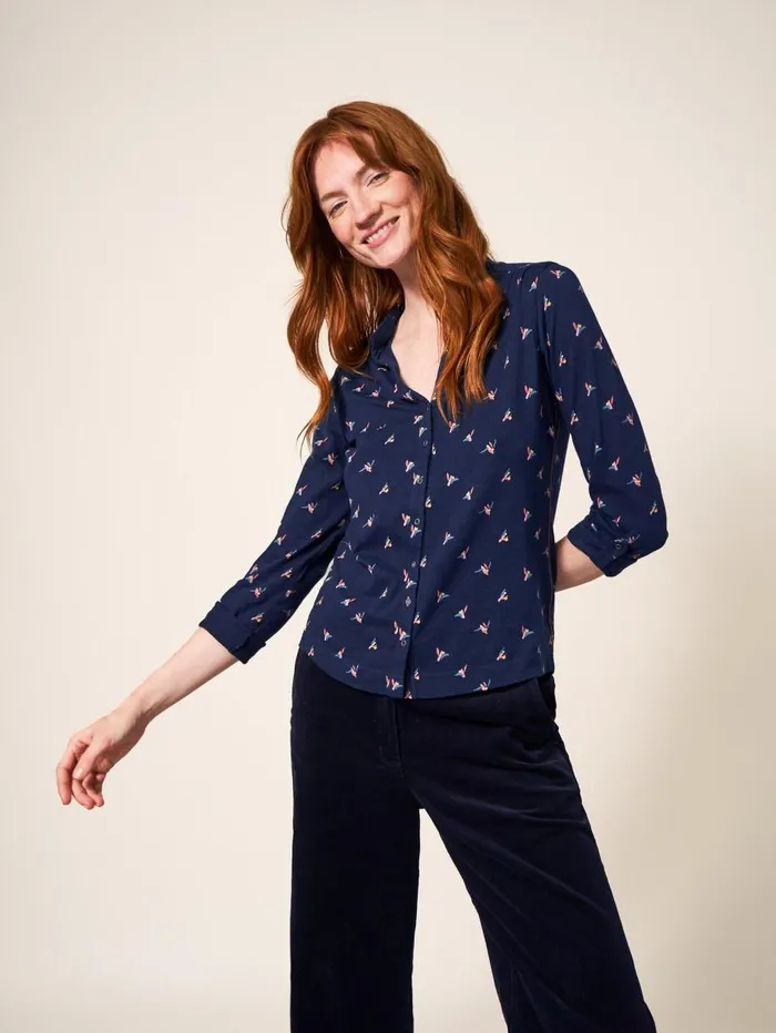 White Stuff SHIRTS and BLOUSES Annie Cotton Jersey Shirt Navy Print 8211 Women White Stuff SHIRTS and BLOUSES Annie Cotton Jersey Shirt Navy Print 8211 Women