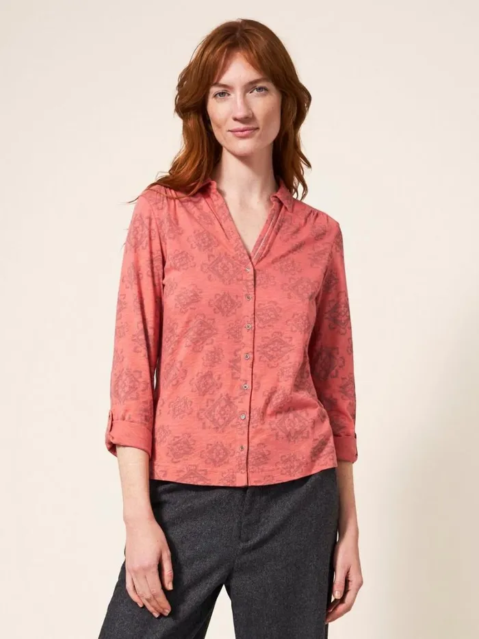 White Stuff SHIRTS and BLOUSES Annie Cotton Jersey Shirt Pink Print 8211 Women