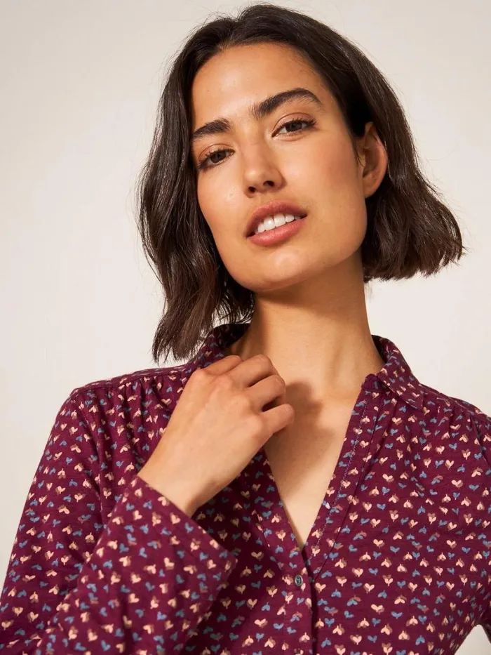 White Stuff SHIRTS and BLOUSES Annie Cotton Jersey Shirt Plum Purple Print 8211 Women White Stuff SHIRTS and BLOUSES Annie Cotton Jersey Shirt Plum Purple Print 8211 Women