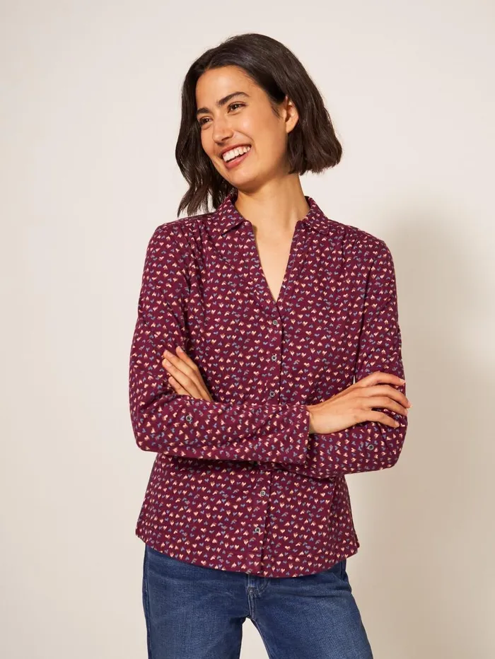 White Stuff SHIRTS and BLOUSES Annie Cotton Jersey Shirt Plum Purple Print 8211 Women White Stuff SHIRTS and BLOUSES Annie Cotton Jersey Shirt Plum Purple Print 8211 Women