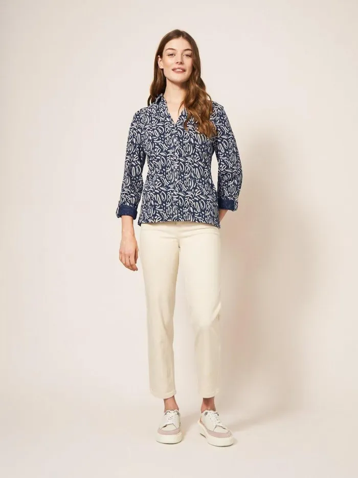 White Stuff SHIRTS and BLOUSES Annie Print Jersey Shirt Navy Print 8211 Women