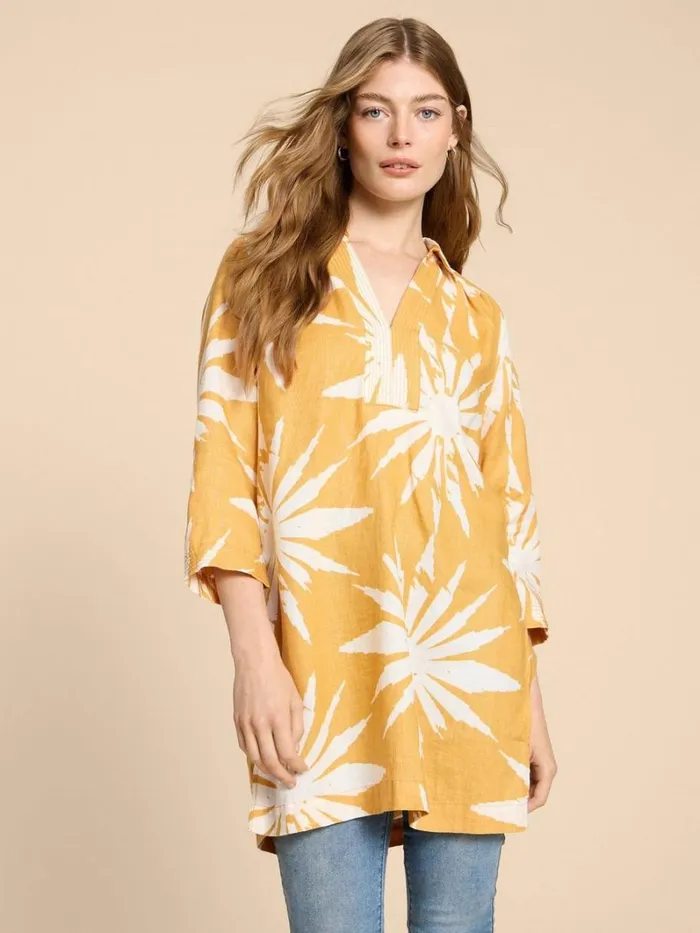 White Stuff SHIRTS and BLOUSES Blaire Linen Tunic Chartreuse Print 8211 Women White Stuff SHIRTS and BLOUSES Blaire Linen Tunic Chartreuse Print 8211 Women