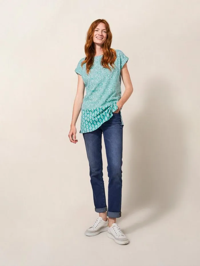 White Stuff SHIRTS and BLOUSES CARRIE CREW NECK TUNIC Teal Print 8211 Women